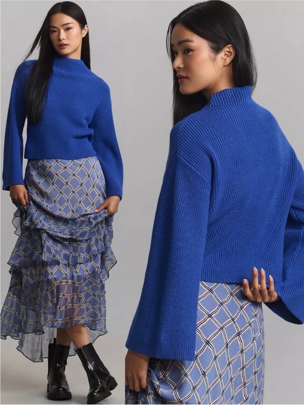 MAEVE The Katey Mock-Neck Bell-Sleeve Sweater